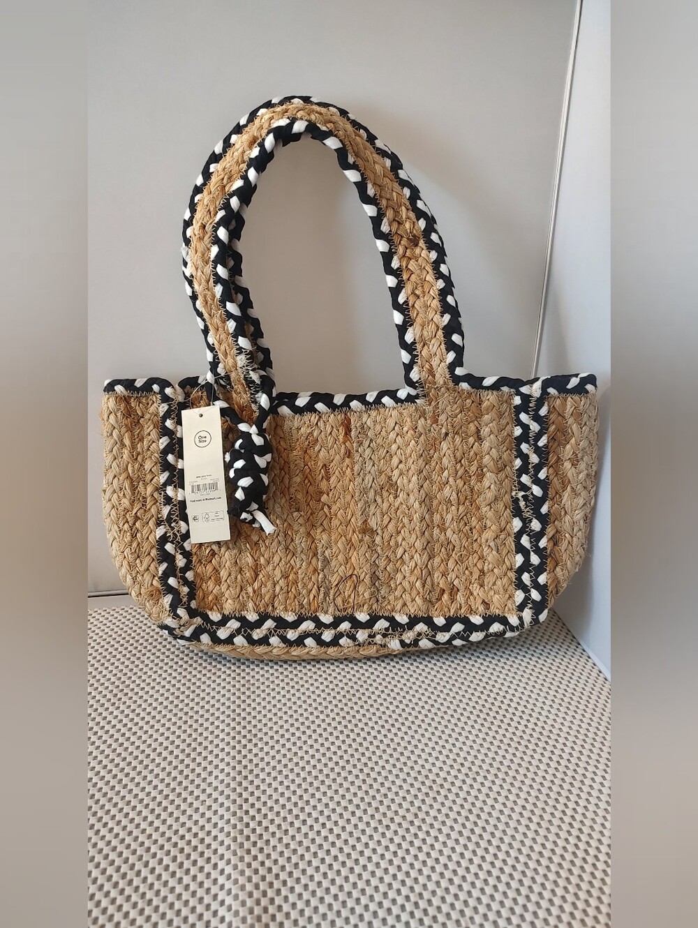 No Boundaries Women's Mini Jute Tote NWT Straw w/Black Trim